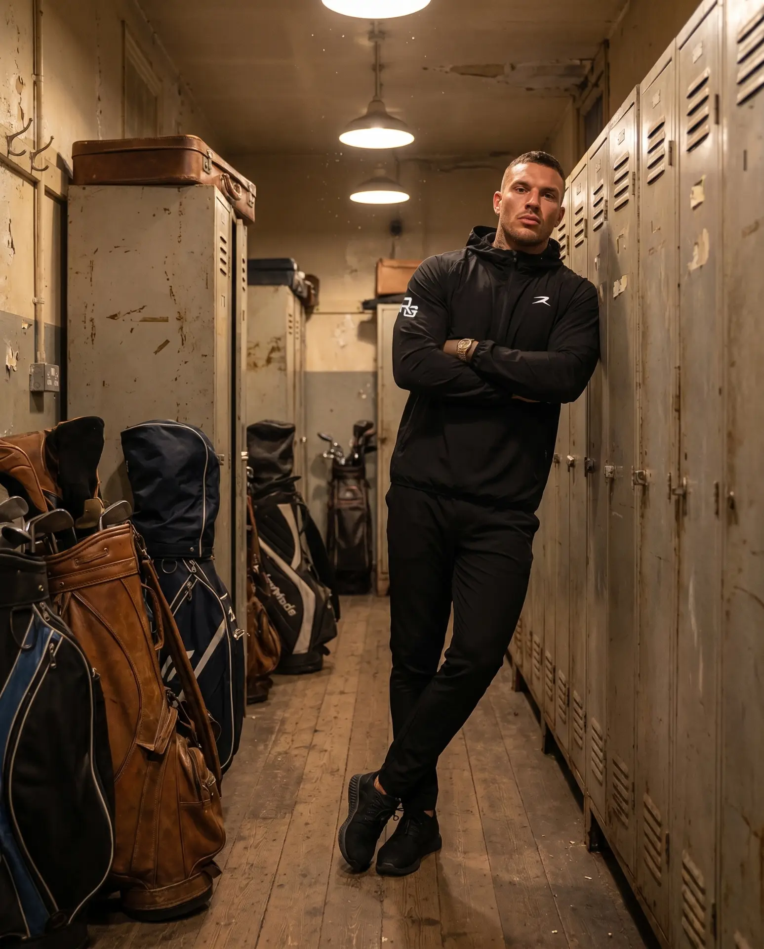 RUFF.GOLF — Golfer in Markenbekleidung in der Umkleide